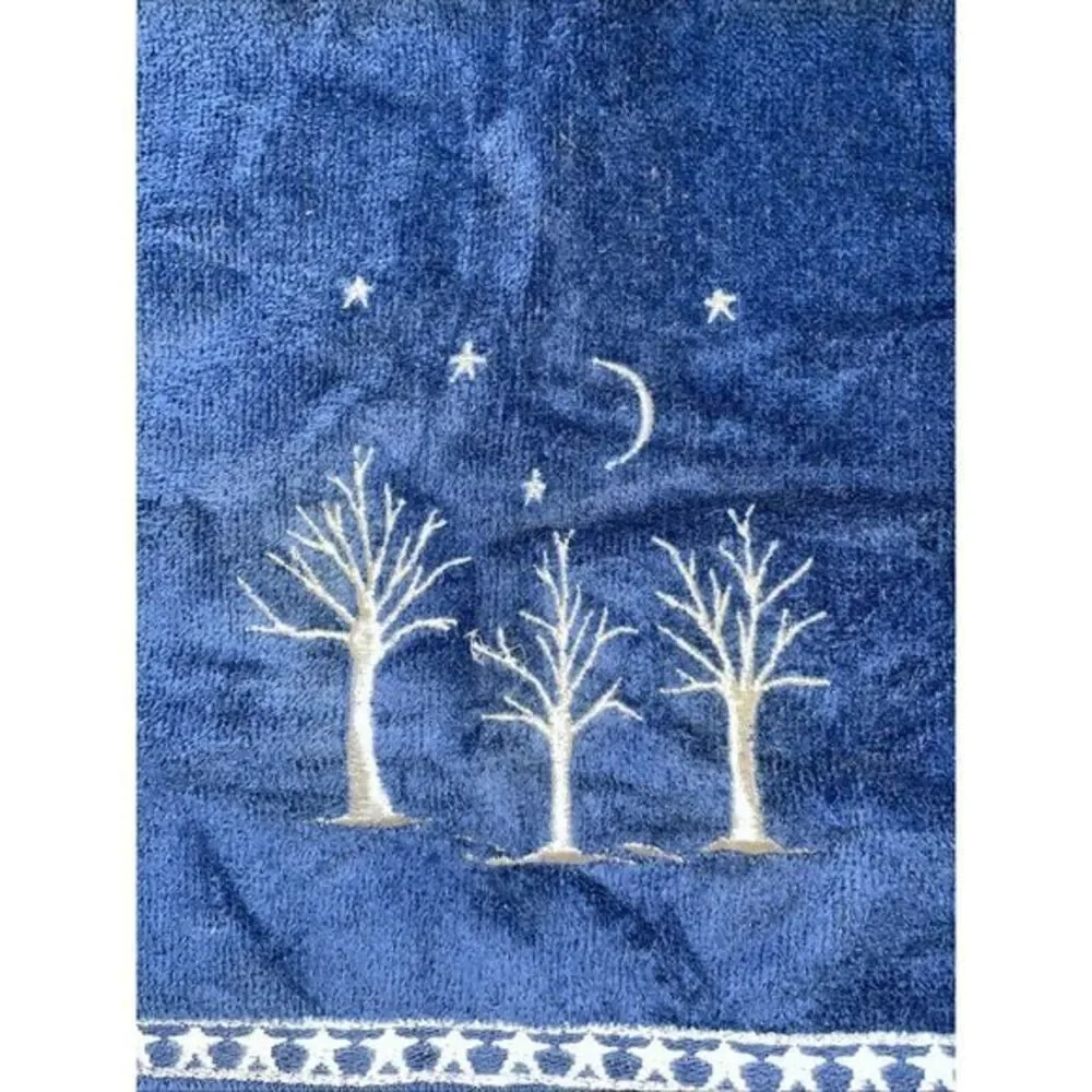 Vtg. Santens Christmas‎ Embroidered Silver Tree Blue Towel NWT 16x26